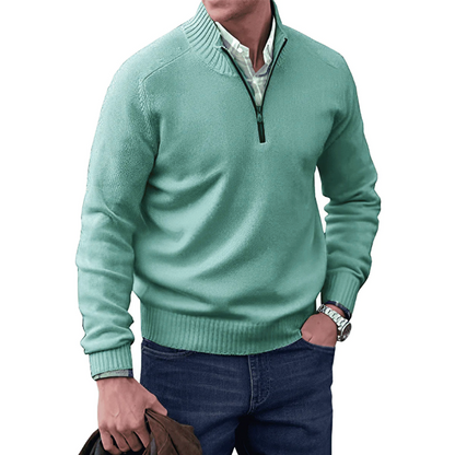 Pull en tricot pour homme, col zippé, hiver