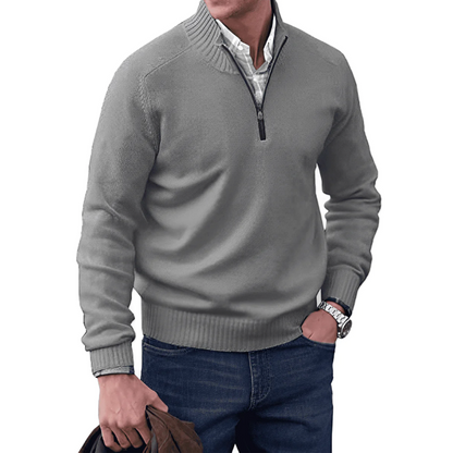 Pull en tricot pour homme, col zippé, hiver