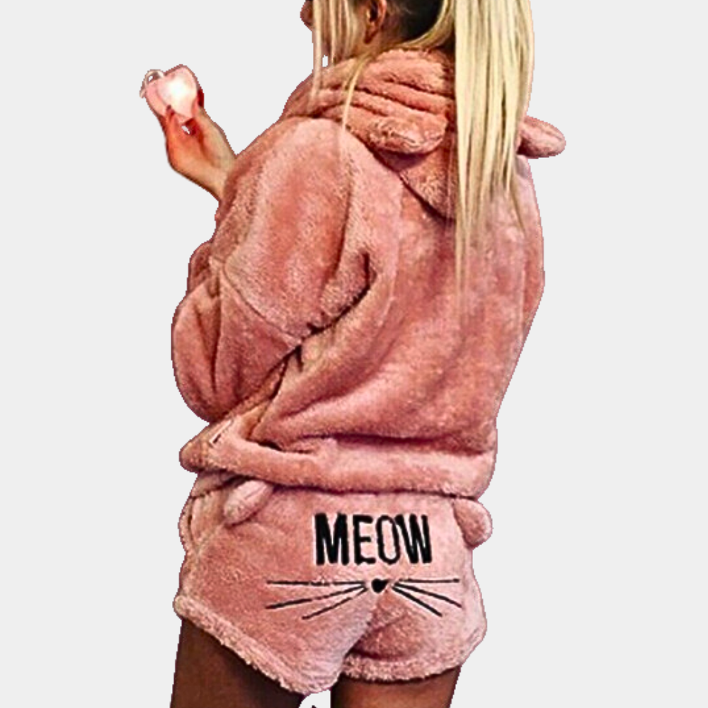 Ensemble pyjama doux en polaire à capuche pour femme