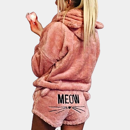 Ensemble pyjama doux en polaire à capuche pour femme