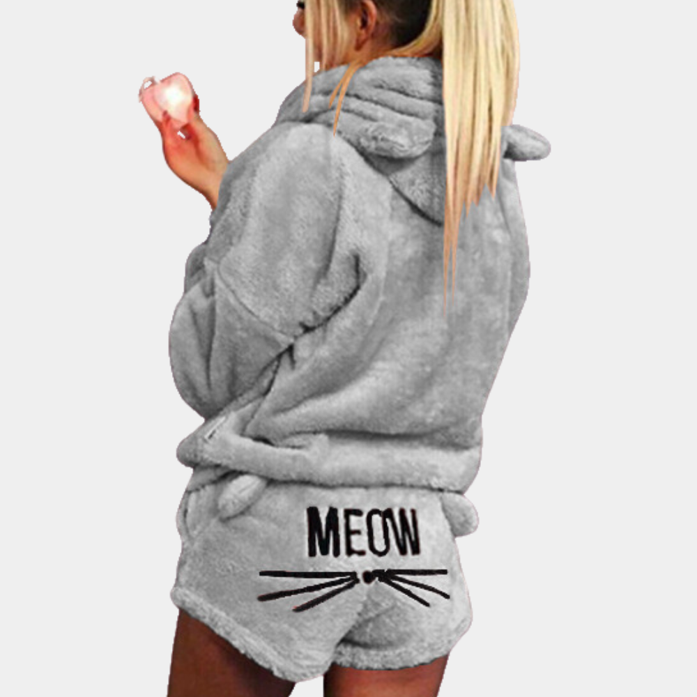 Ensemble pyjama doux en polaire à capuche pour femme