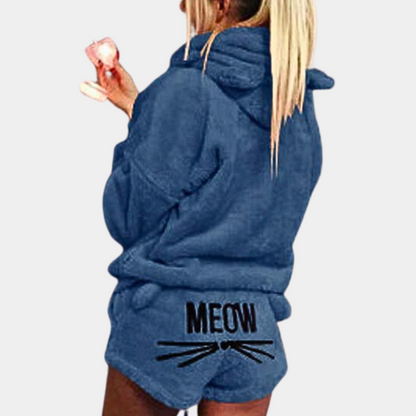 Ensemble pyjama doux en polaire à capuche pour femme
