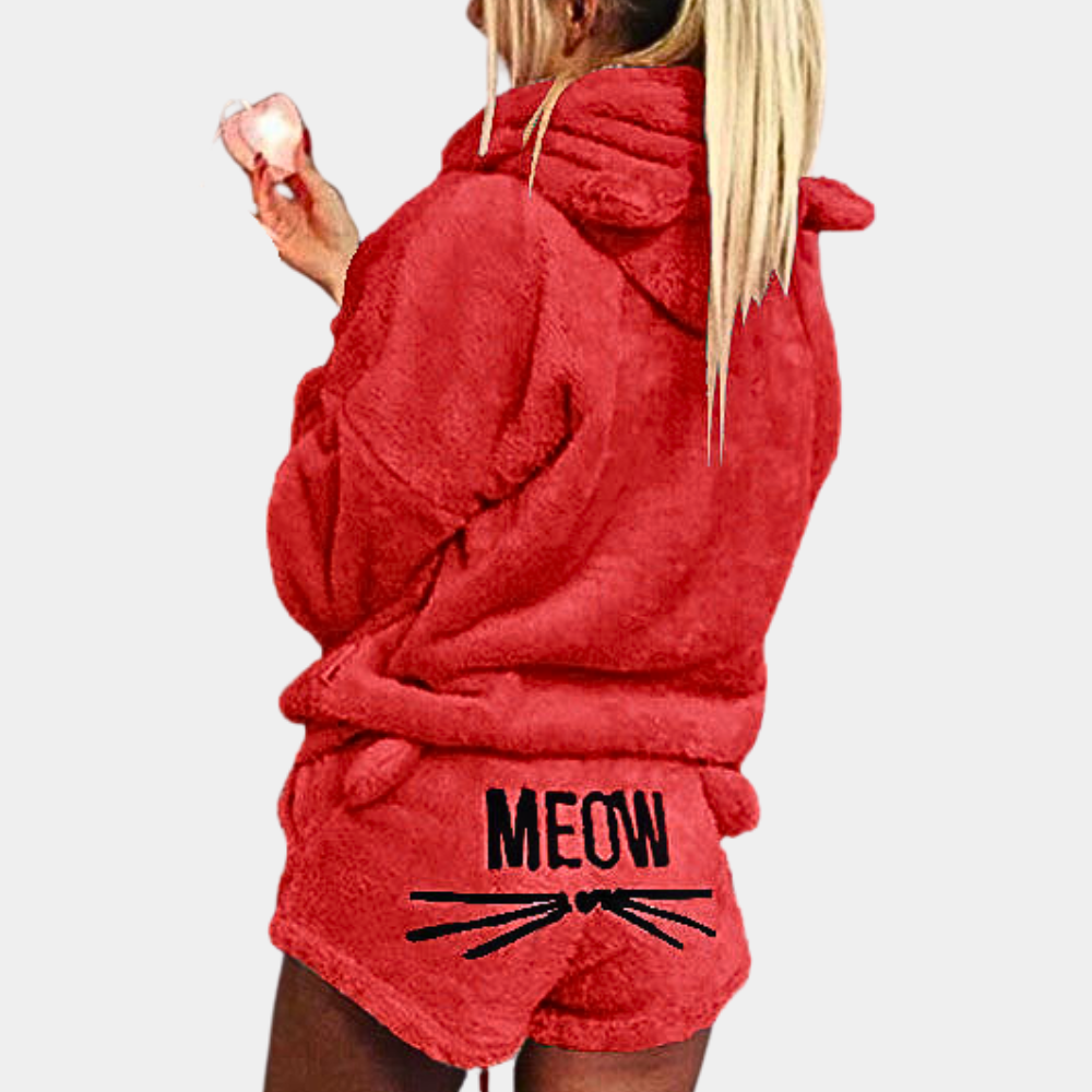 Ensemble pyjama doux en polaire à capuche pour femme