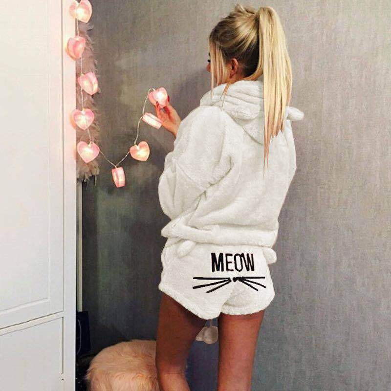 Ensemble pyjama doux en polaire à capuche pour femme