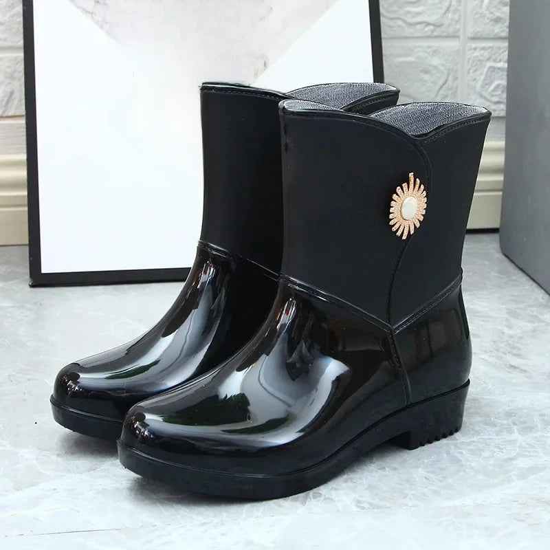 Bottes de pluie imperméables et chaudes doublées polaire