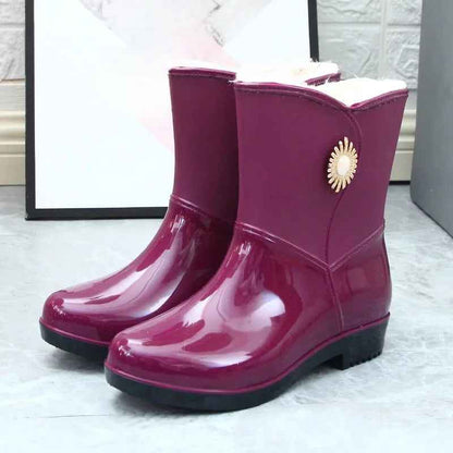 Bottes de pluie imperméables et chaudes doublées polaire