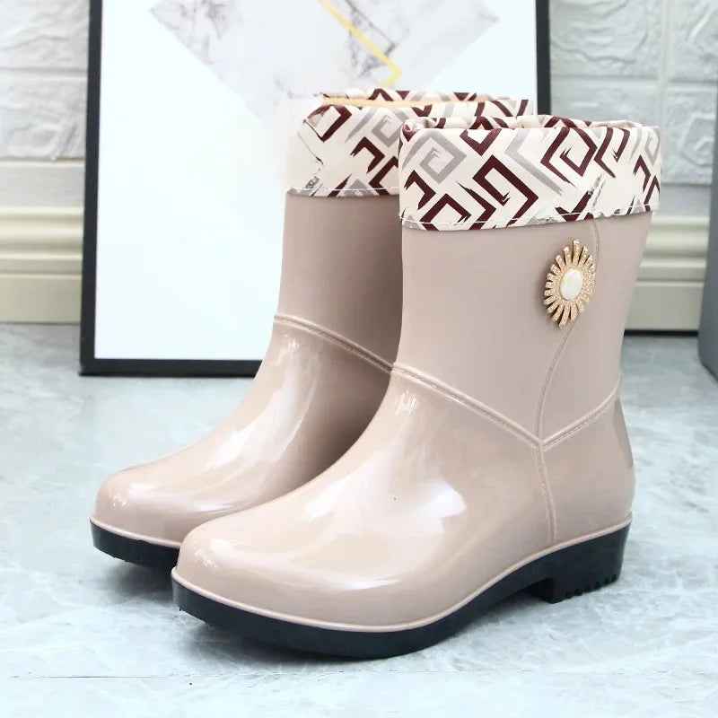 Bottes de pluie imperméables et chaudes doublées polaire