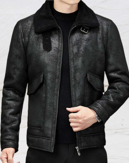 Veste en cuir marron style vintage Manteau en fausse fourrure
