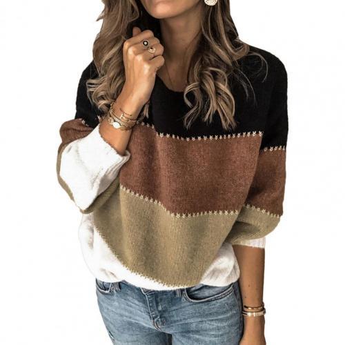 Pull à manches longues rayé décontracté pour femme