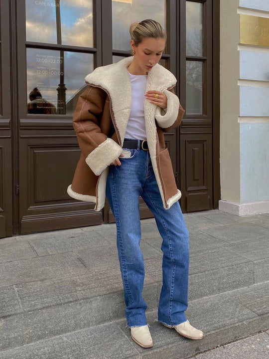 Manteau chaud pour femme avec garniture en fourrure