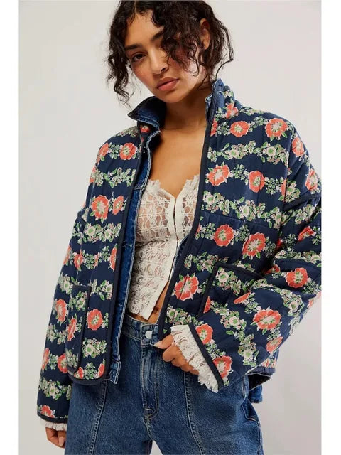 Manteau élégant pour femme, imprimé floral, style vintage