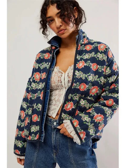 Manteau élégant pour femme, imprimé floral, style vintage