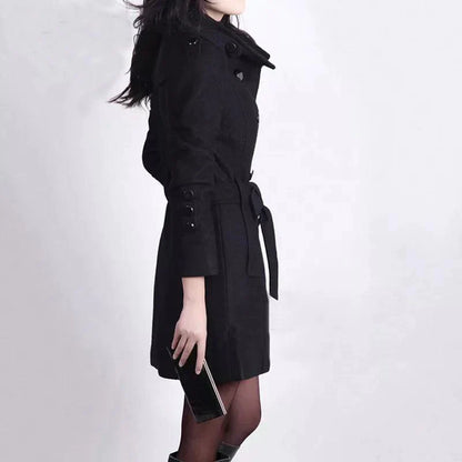Eleganter Trenchcoat Lang Damen Mantel Wollmix - IdealeKleiden