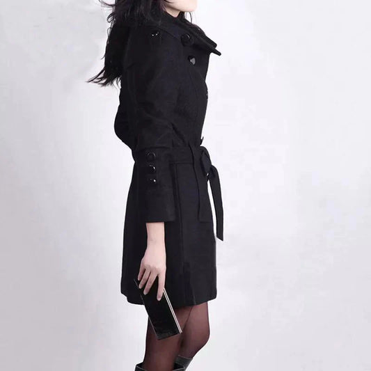 Eleganter Trenchcoat Lang Damen Mantel Wollmix - IdealeKleiden