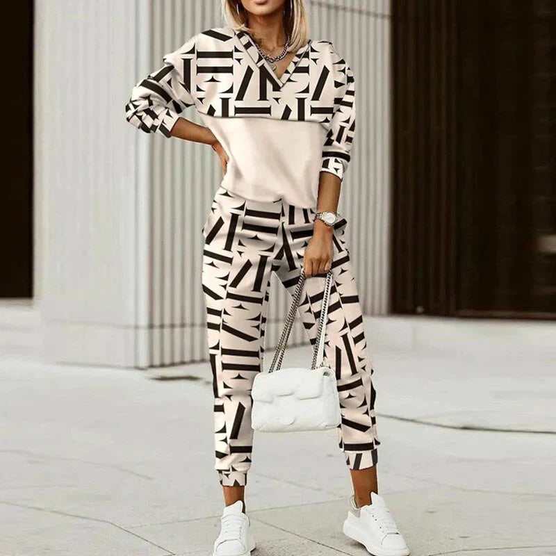 Ensemble de survêtement pour femme, style carreaux, manches longues