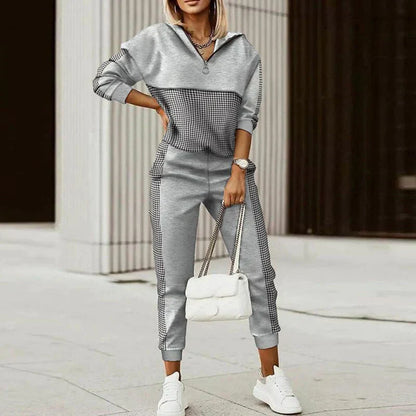 Ensemble de survêtement pour femme, style carreaux, manches longues