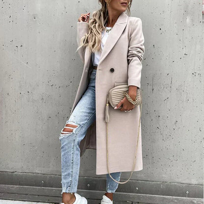 Long manteau femme élégant patte de boutonnage