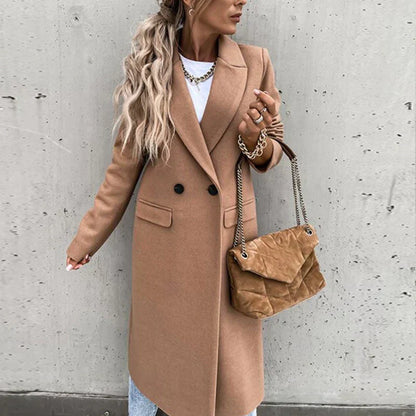 Long manteau femme élégant patte de boutonnage