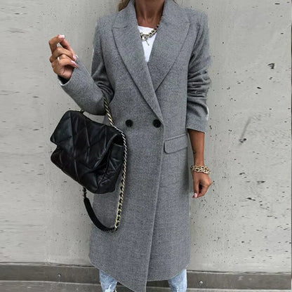 Long manteau femme élégant patte de boutonnage