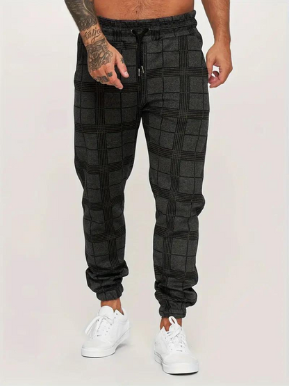 Pantalon de jogging confortable à carreaux pour homme Elastic
