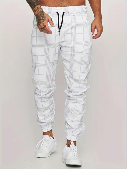 Pantalon de jogging confortable à carreaux pour homme Elastic