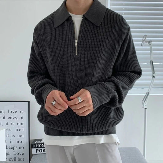 Herren Pullover Warm Halbzipper Langarm - IdealeKleiden