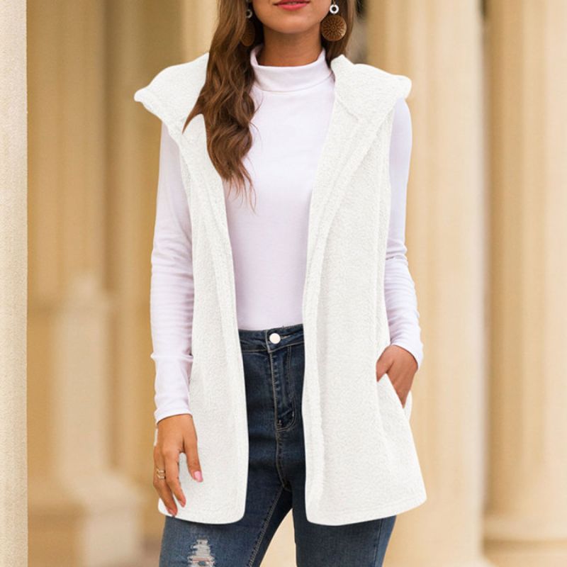 Gilet en polaire sans manches pour femme, à capuche, avec poches, sportif