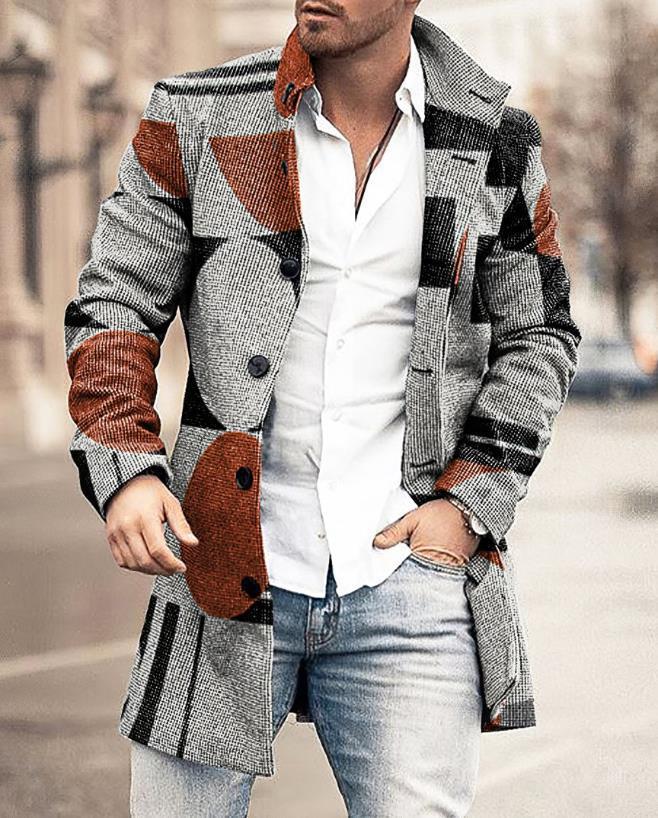 Manteau en laine pour homme, motif à carreaux, coupe élégante