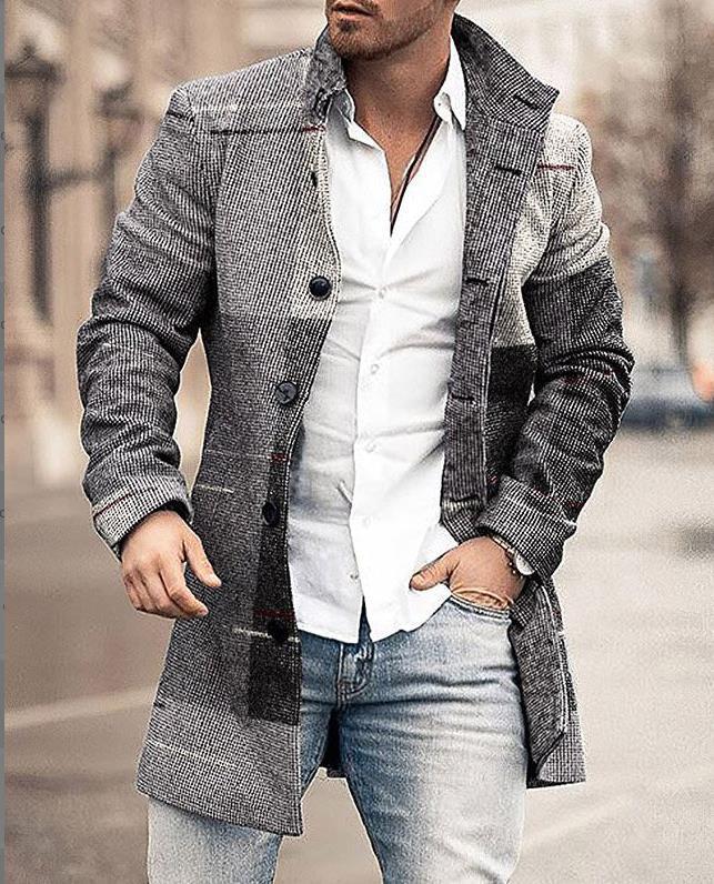 Manteau en laine pour homme, motif à carreaux, coupe élégante