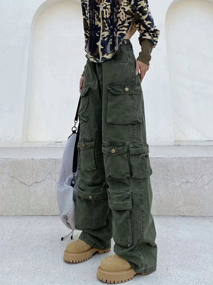 Retro Cargo-Hose Viel Taschen Weites Bein - IdealeKleiden