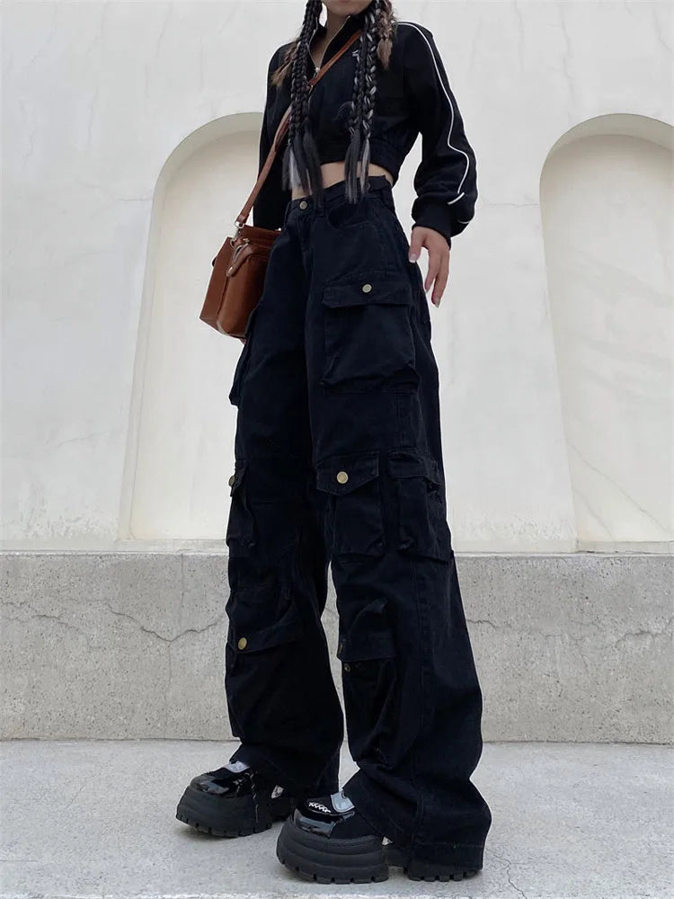 Pantalon cargo rétro Multi-poches Jambes larges