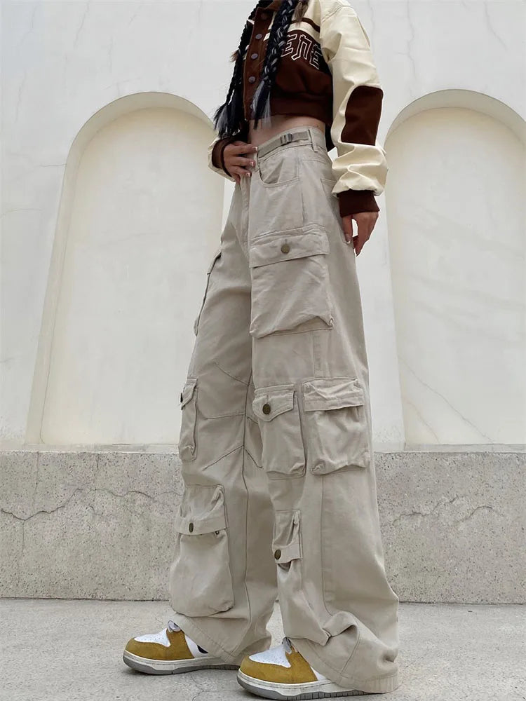 Pantalon cargo rétro Multi-poches Jambes larges