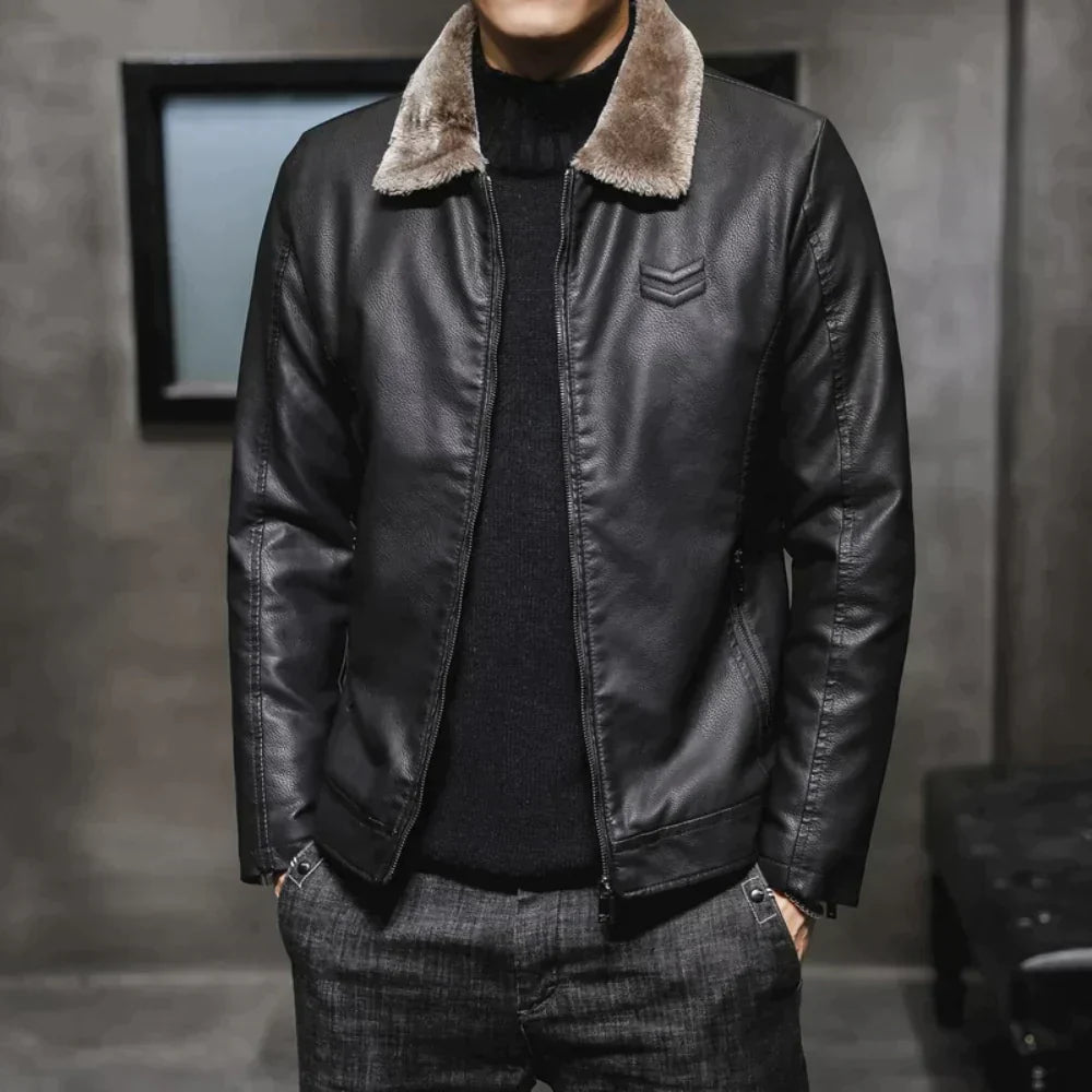 Blouson en cuir Col polaire Chaud et élégant