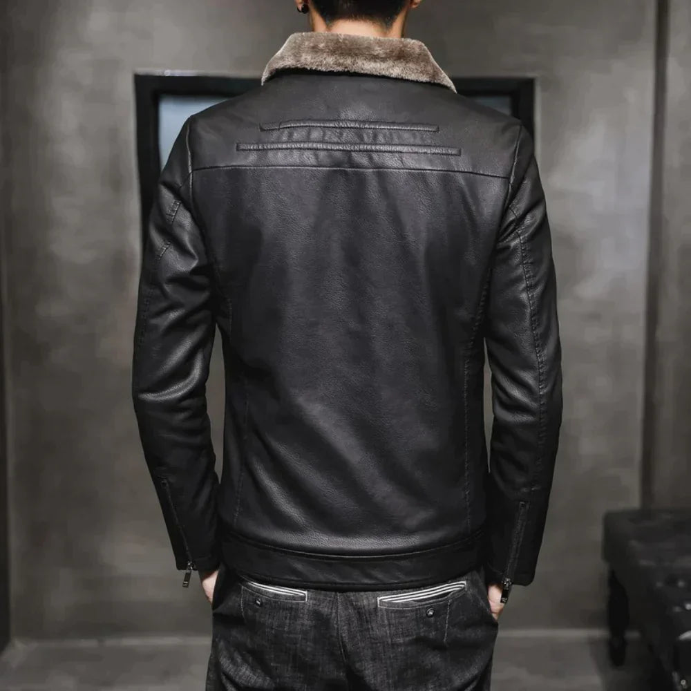 Lederjacke Fleece-Kragen Warm & Stilvoll - IdealeKleiden