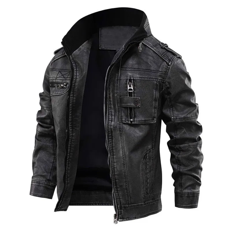Élégante veste en cuir noire style vintage
