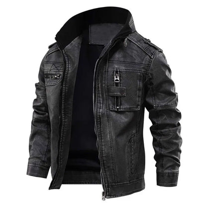 Élégante veste en cuir noire style vintage
