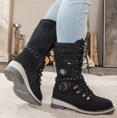 Bottes tricotées femme hauteur cheville lacets fermeture éclair