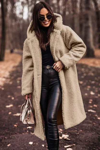 Damen Oversized Teddyjacke Kapuze Warm - IdealeKleiden