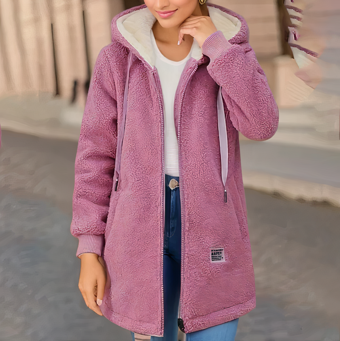 Damen Fleecejacke Warm Mit Kapuze - IdealeKleiden