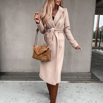 Trench-coat stylé en laine mélangée pour femme