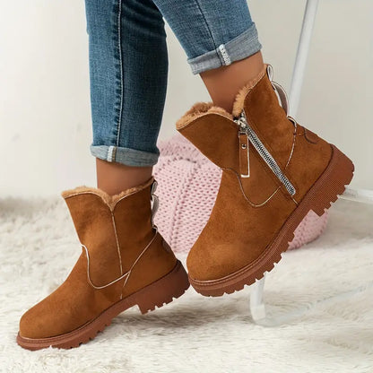 Bottes en peluche pour femme avec fermeture éclair - Bottes d'hiver chaudes