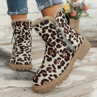 Bottes en peluche pour femme avec fermeture éclair - Bottes d'hiver chaudes