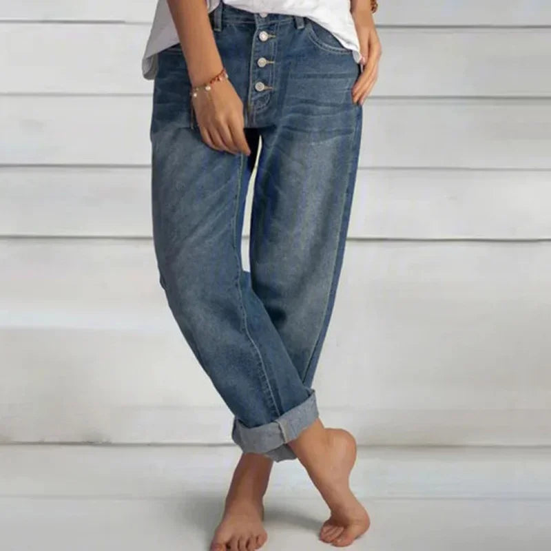 Damen Frühjahr Jeans Bequem Mit Knöpfen - IdealeKleiden