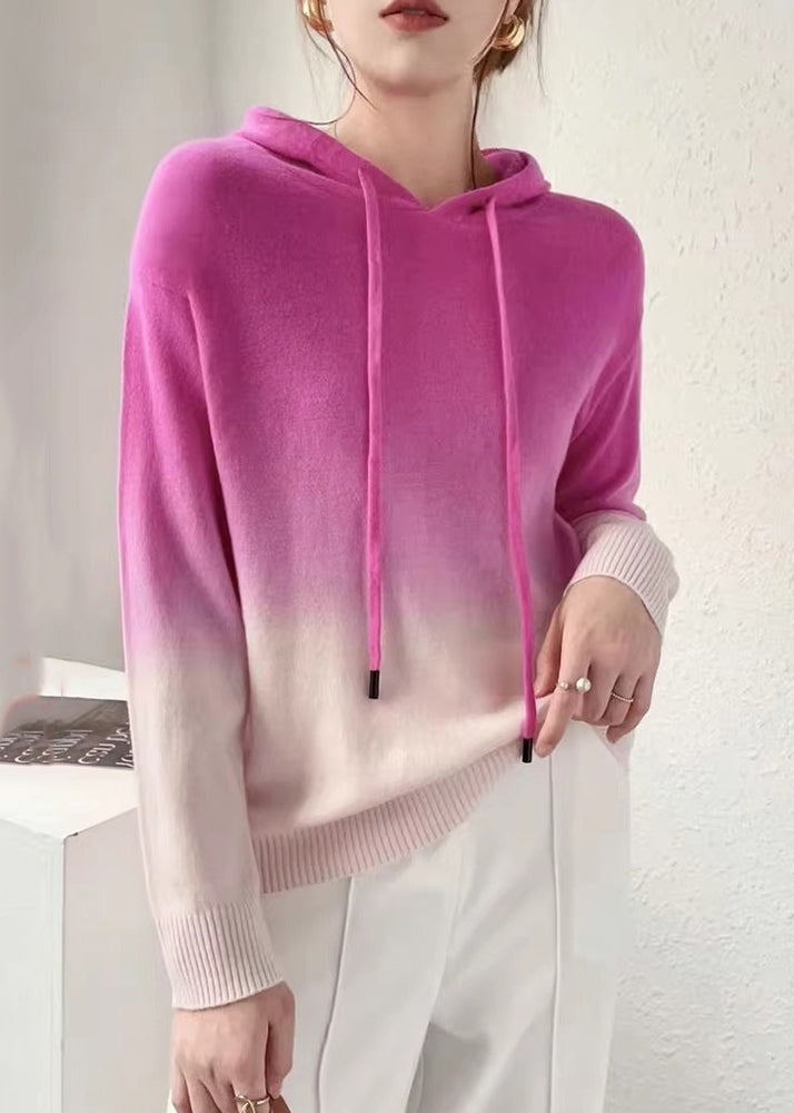 Herbstlich Wollpullover Kapuze Farbverlauf Strick - IdealeKleiden
