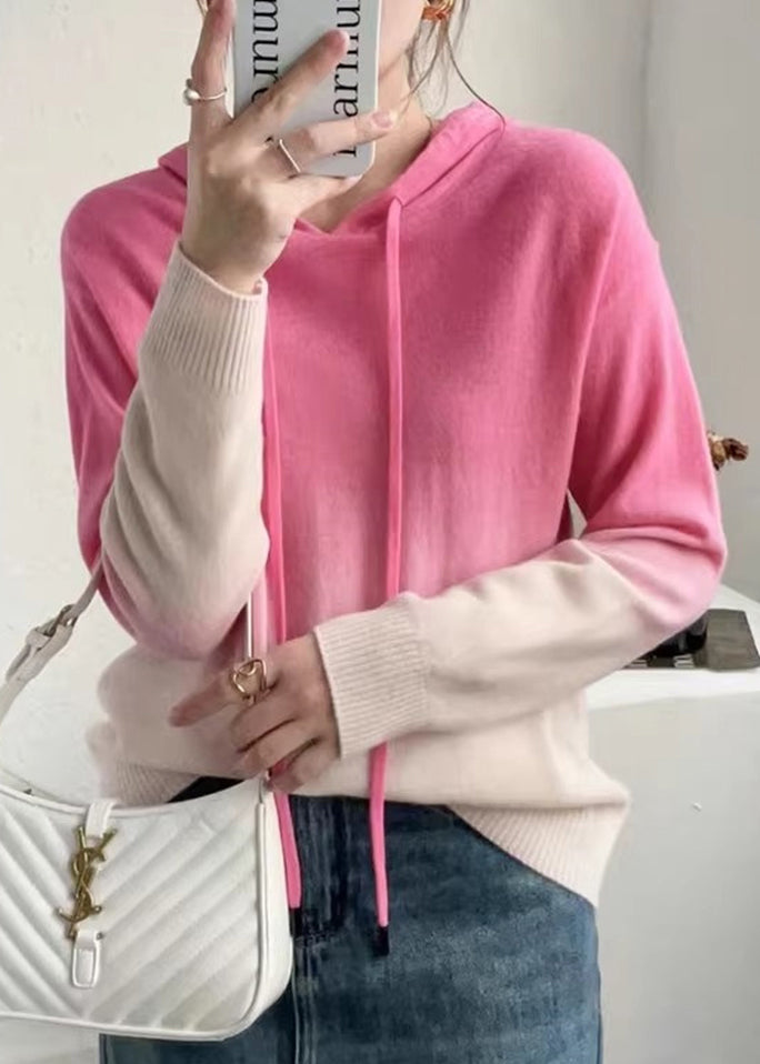 Pull en laine à capuche dégradé automnal