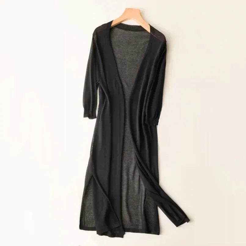 Cardigan long élégant drapé femme