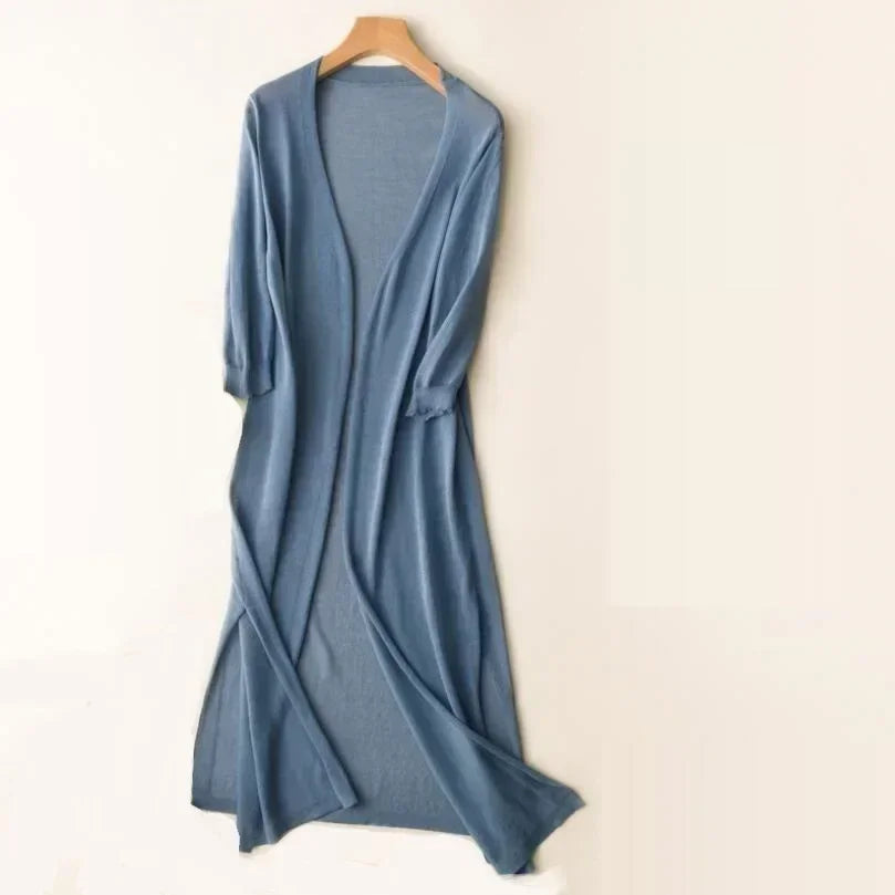 Cardigan long élégant drapé femme