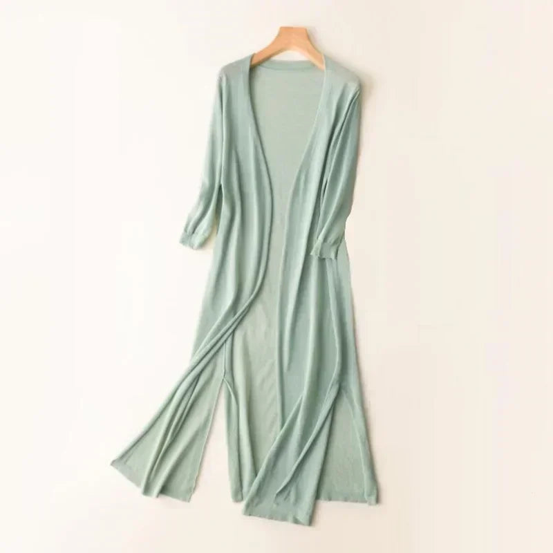 Cardigan long élégant drapé femme