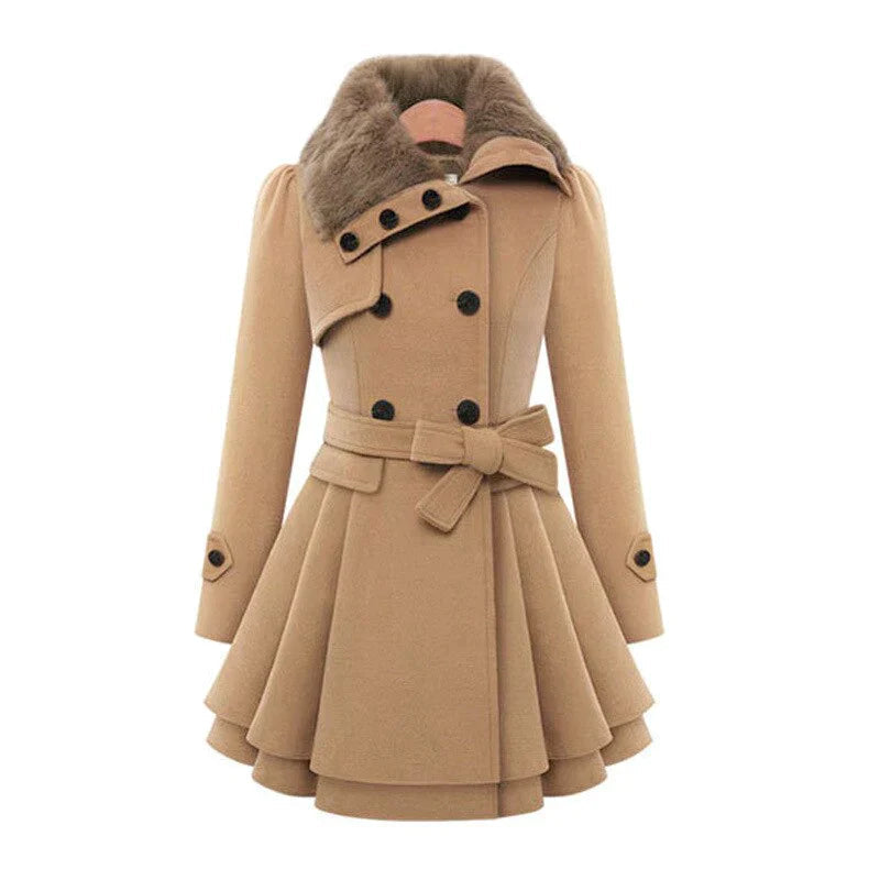 Stylischer Damen-Trenchcoat mit weichem Kunstpelz - IdealeKleiden