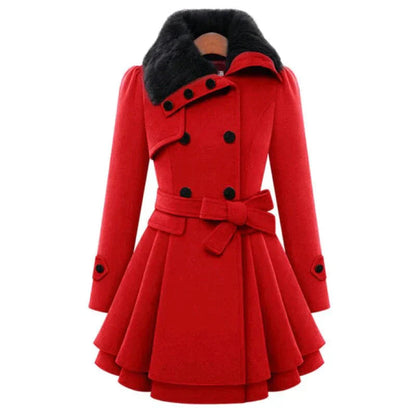 Trench-coat stylé pour femme avec fausse fourrure douce